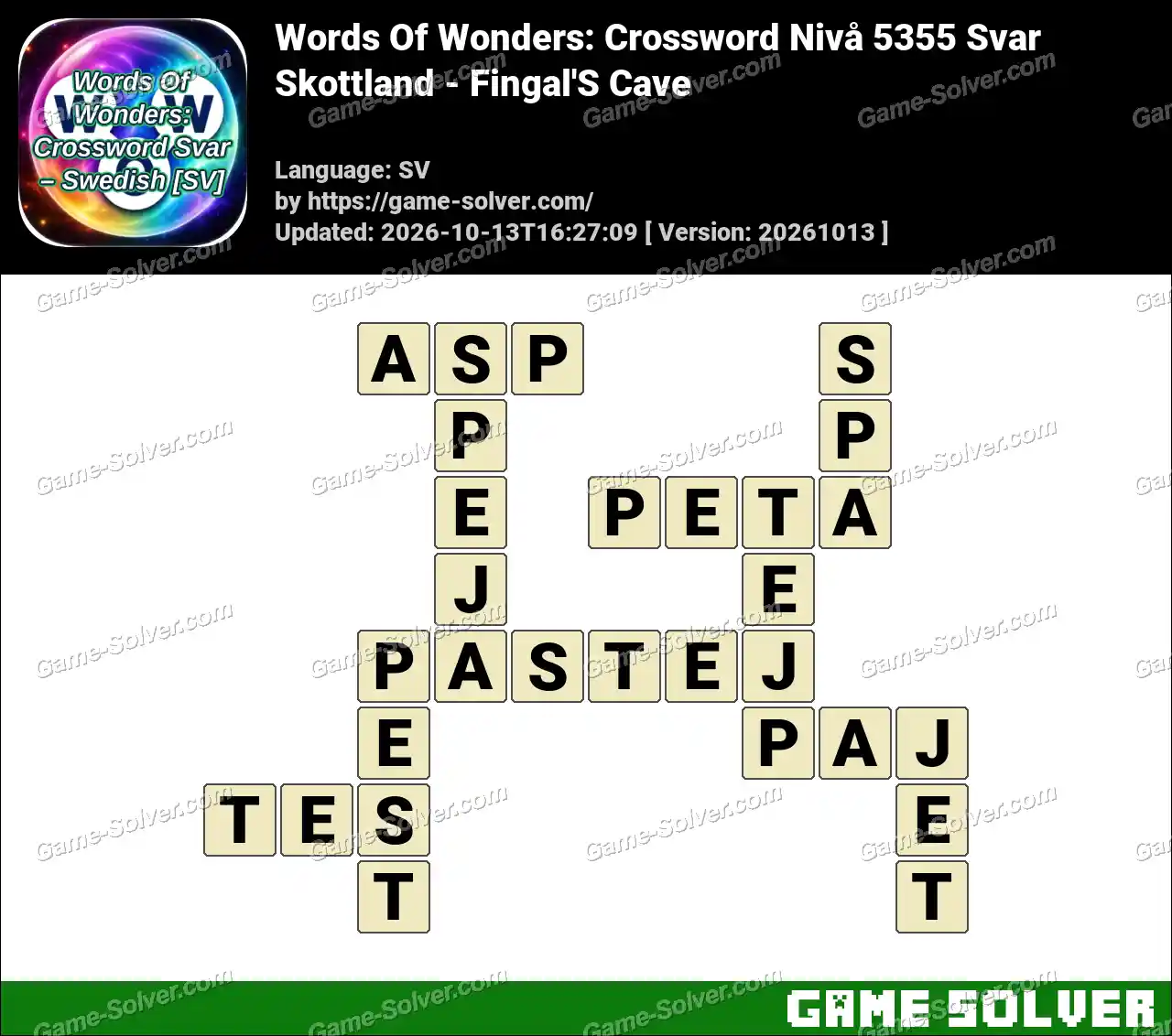 Words Of Wonders: Crossword Nivå 5355 Svar – Skottland – Fingal’S Cave